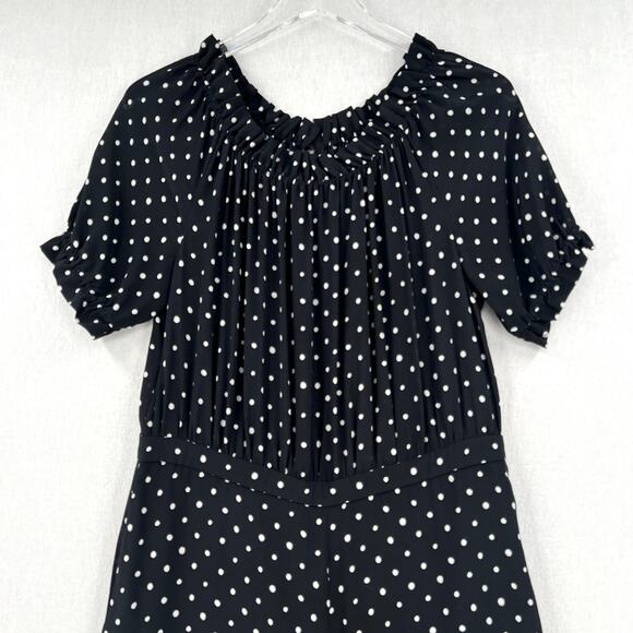 SALONI Juli Off the Shoulder Jumpsuit Womens 10 Black White Silk Polka Dot Wide - Picture 3 of 16